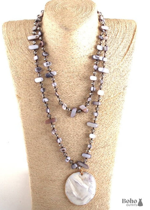 Boho Necklace, RH Pink Rose Crystal Shell